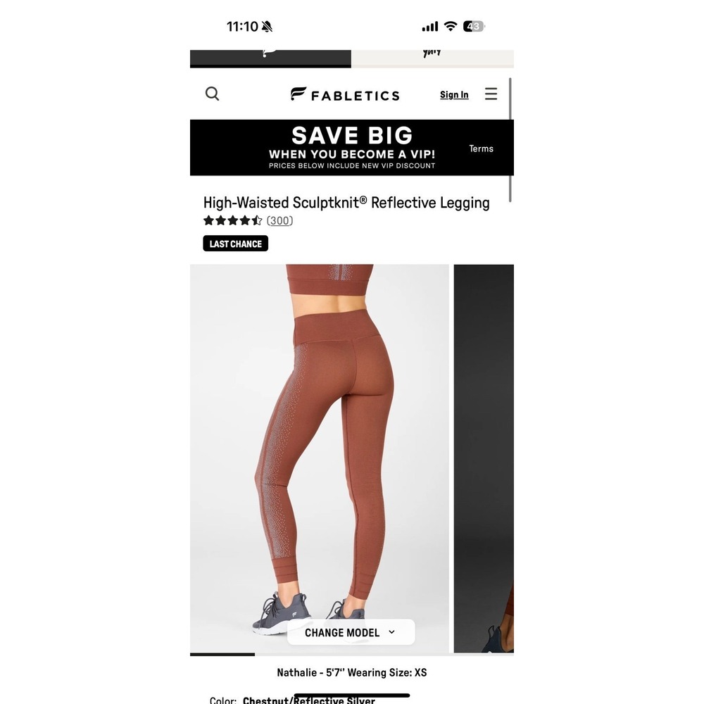 Fabletics High Waisted Medium Sculptknit Reflective Leggings Running‎ Fits Small